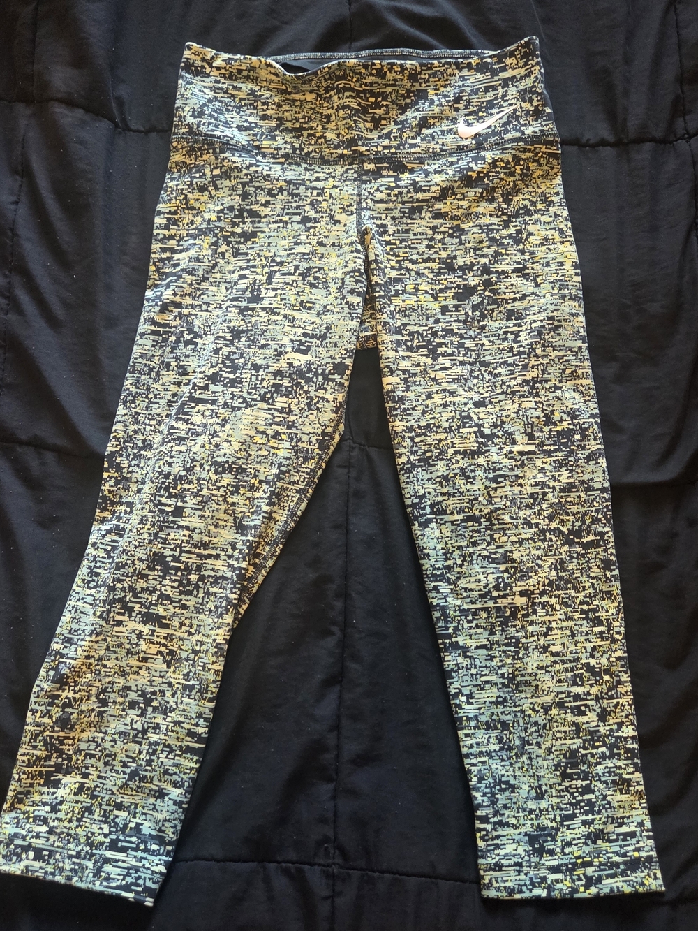 Nike Dark Green and Neon Yellow Abstract Print Performance Leggings